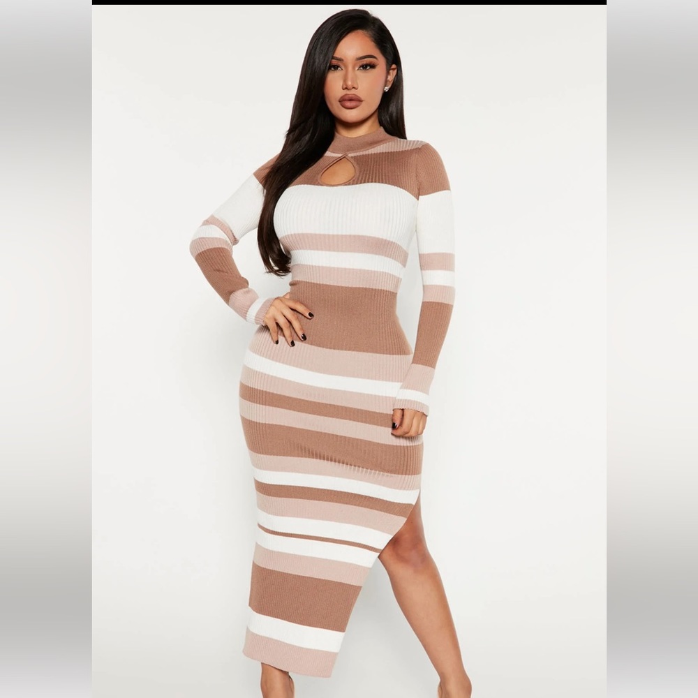 Striped midi sweater dress.